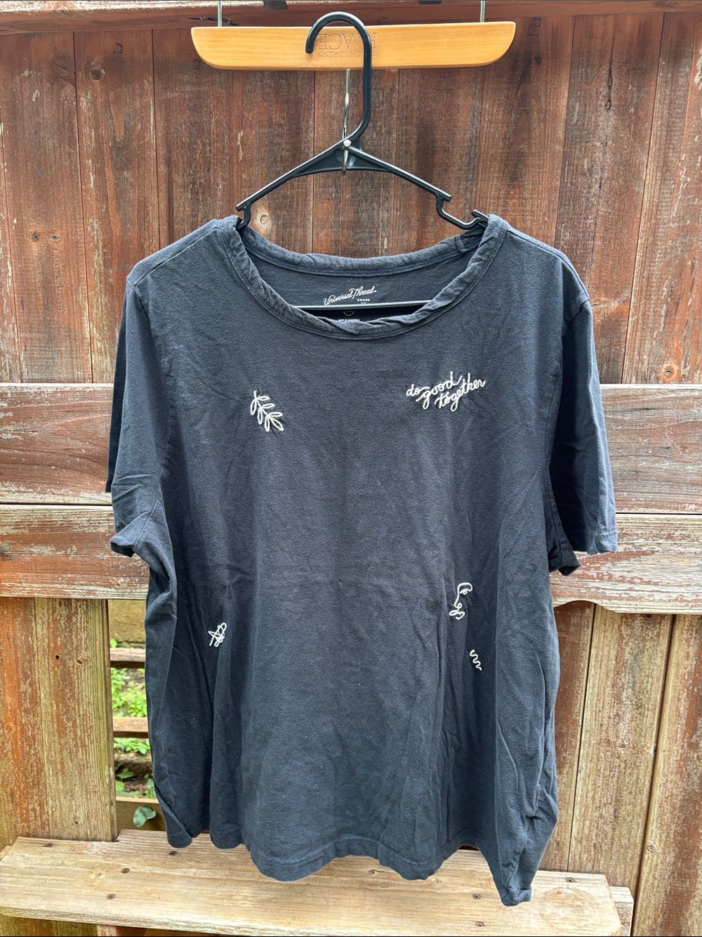 Universal Thread Black Short-Sleeve Tee with White Embroidery